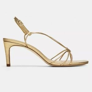 Zara - Leather High Heeled Strappy Sandals Size 38